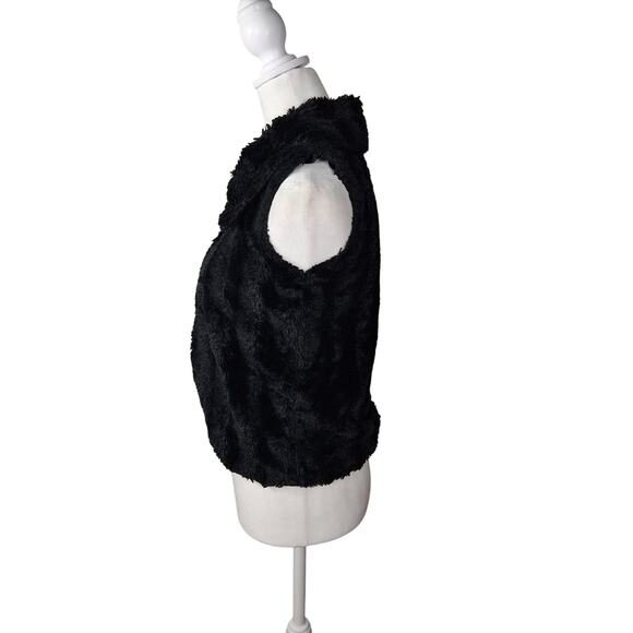 Pine Black Faux Fur Vest Size M/S Sleeveless Jacket Collar Fuzzy Soft Warm Cute - Picture 3 of 7